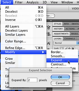 Select > Modify > Expand brings up a dialog that lets you increase the size of the selection